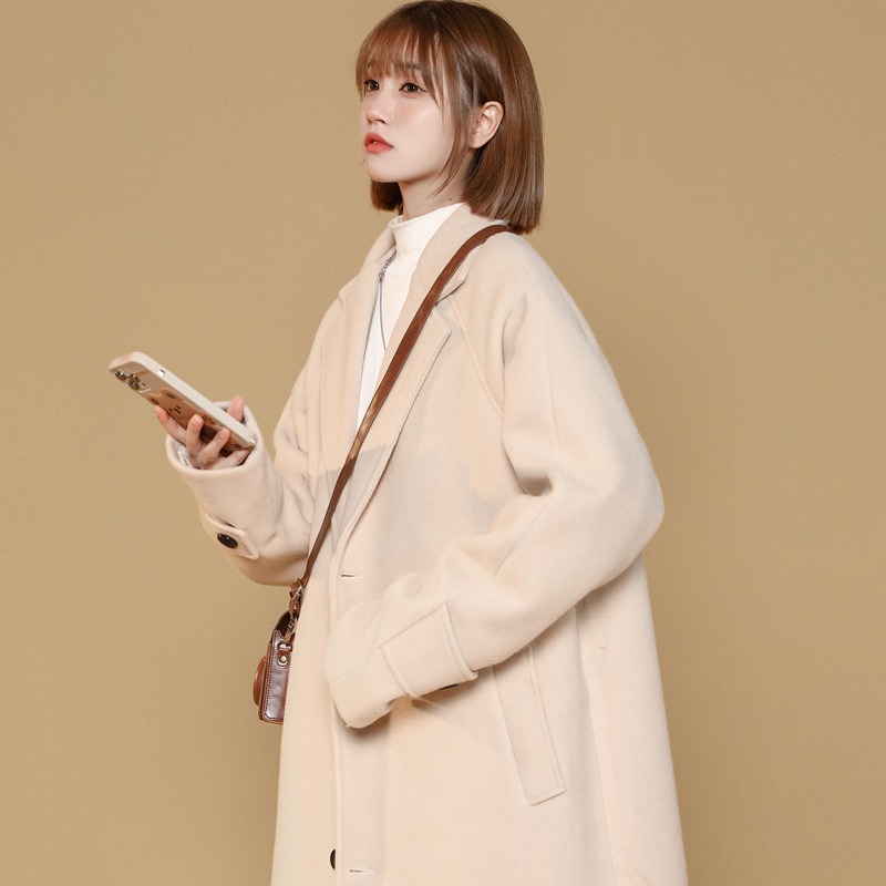 2023 Hong Kong Style Autumn and Winter Neutral Wind Wool Coat for Men and Women Mid-length Over-the-knee Couples Woolen Coat