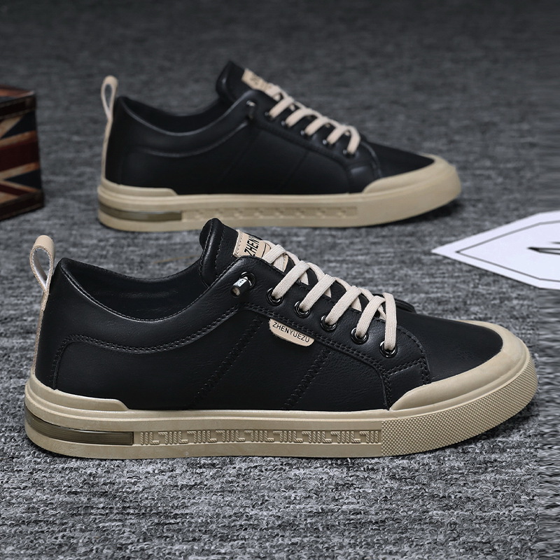 Zapatos transfronterizos de hombre, zapatos transpirables de alto nivel, zapatos de skate de un pie, zapatos de cuero casuales de hombre, zapatos deportivos de cuero PU pequeños zapatos blancos