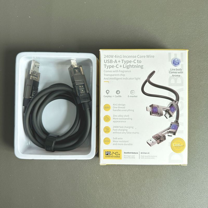 Beimo 240 ワットフレグランスコアフォーインワンスプリング伸縮式車高速充電データケーブル Huawei Android Apple Huawei に適しています|undefined