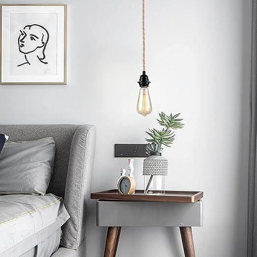 Transfronterizo Amazon retro americano candelabros de cuerda de cáñamo creativos de una sola cabeza con línea de enchufe de cuerda de cáñamo colgando lámpara de cocina de granja