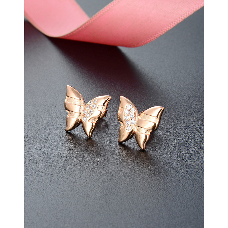 Oro Rosa mariposa Stud pendientes para mujeres 925 plata esterlina 2024 nuevo nicho diseño temperamento pendientes ins estilo pendientes