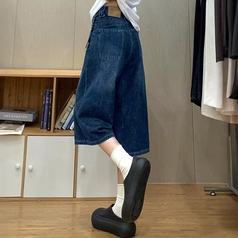 American Retro High-Waisted Wide-Leg Denim Cropped Pants for Women, Summer 2026 New Style, Loose Fit, Slimming, Washed Straight-Leg Pants American Retro High-Waisted Wide-Leg Denim Cropped Pants for Women, Summer 2026 New Style, Loose Fit, Slimming, Washed Straight-Leg Pants