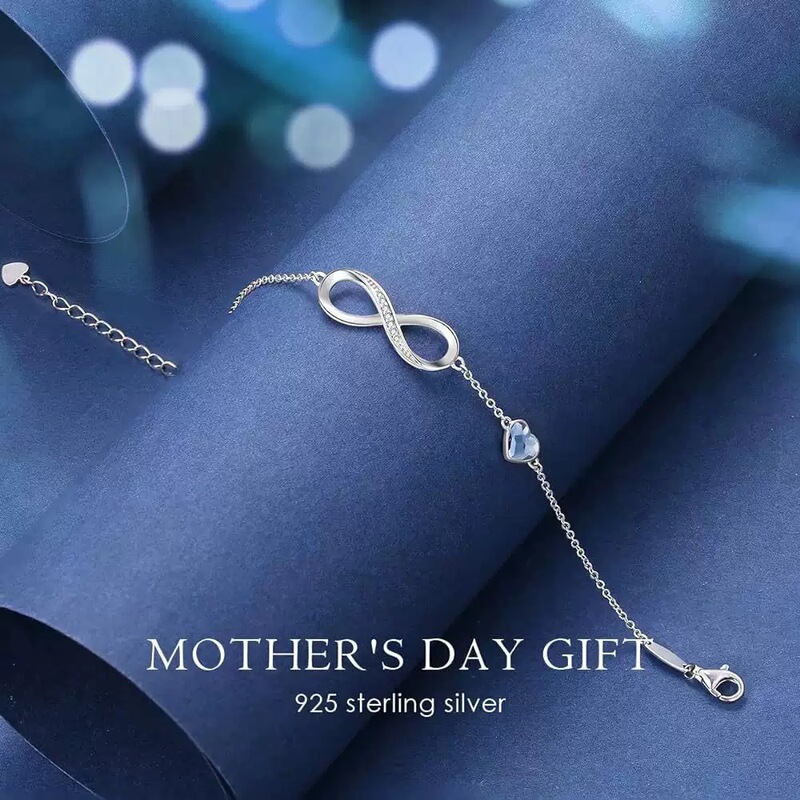 Cross-Border Hot-Selling S925 Sterling Silver Bracelet for Women, High-End December Birthstone, Infinity Symbol, 8-Shaped Heart-Shaped Bracelet