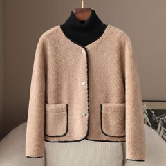 少量服饰2025小香风秋冬新品100%羊毛颗粒羊毛百搭女装羊剪绒外套