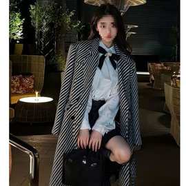 赫本小香风呢子大衣女秋冬感宽松加厚高个子英伦斜纹毛呢外套