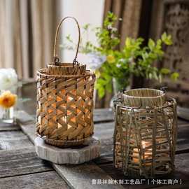 跨境草编手提灯笼庭院民宿影院装饰灯笼挂件手工编织风灯烛台灯笼