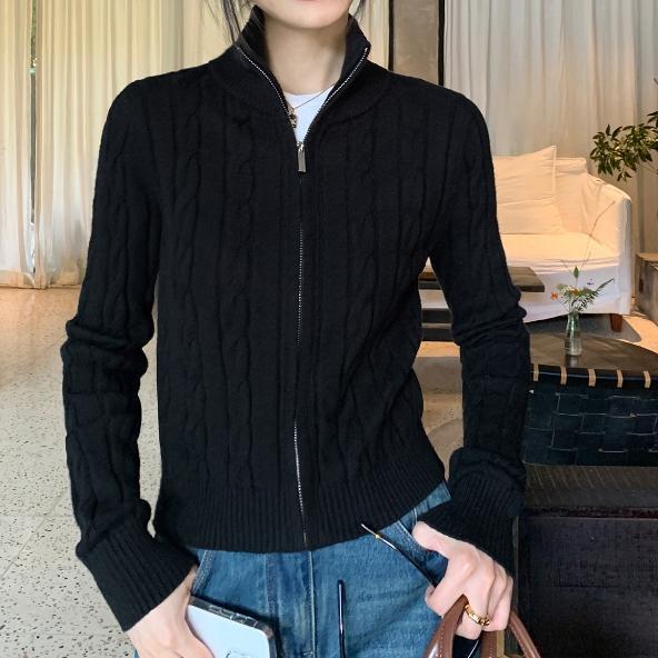 High-Neck Twist Zipper Sweater for Women Autumn and Winter New Style Slim Fit Short Knitted Cardigan Top High-Neck Twist Zipper Sweater for Women Autumn and Winter New Style Slim Fit Short Knitted Cardigan Top
