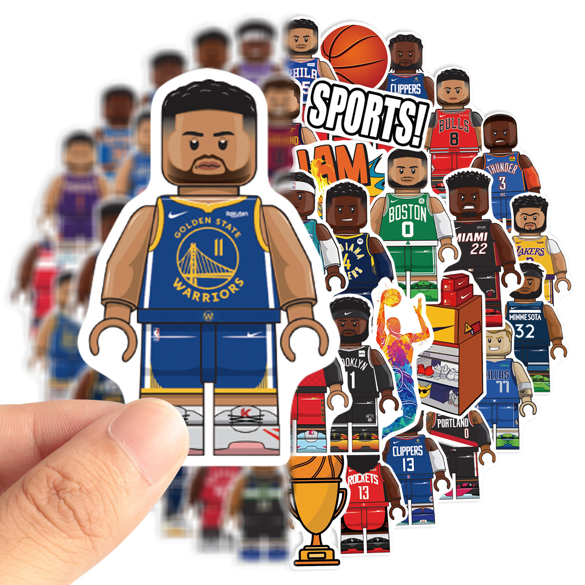 50张乐高NBA球赛篮球球星贴纸潮牌派对滑板车笔记本水杯贴画批发