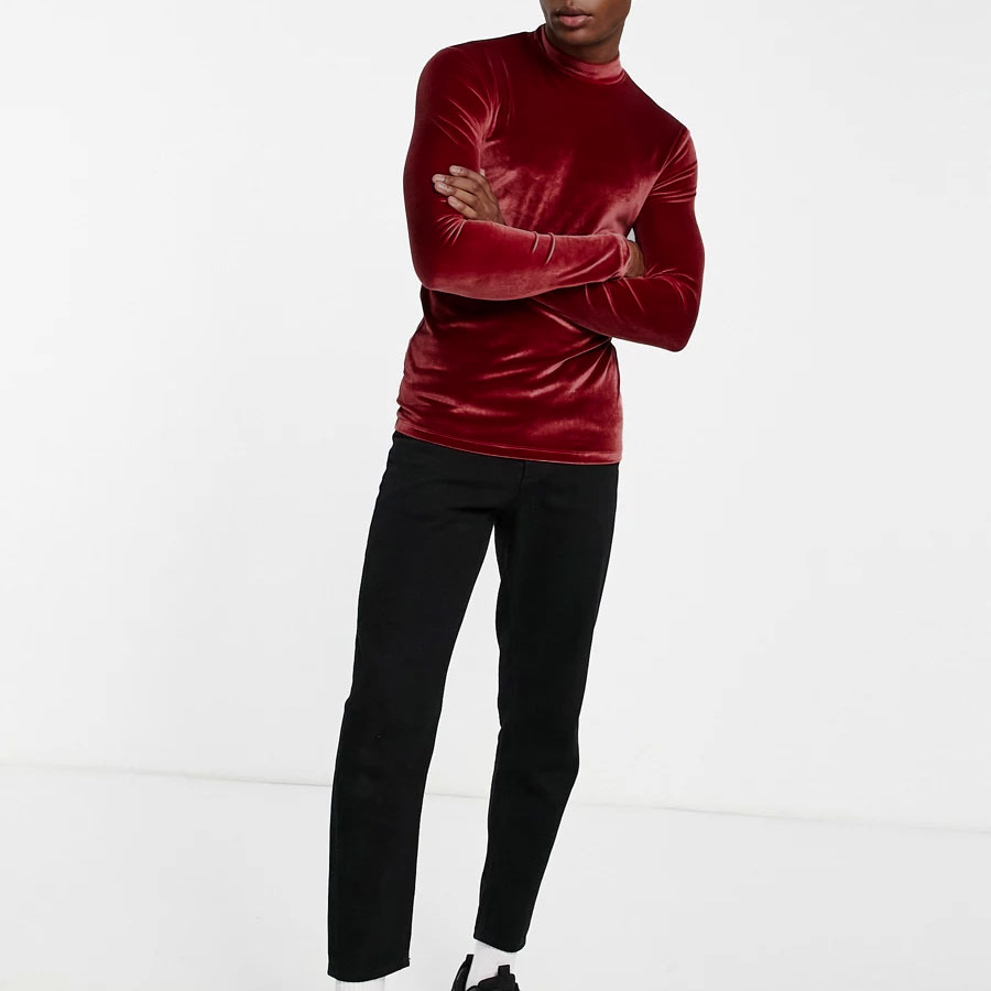 Herren Samt Rollkragen T-shirt Langarm Slim Fit Für Den Winter_voghion.com