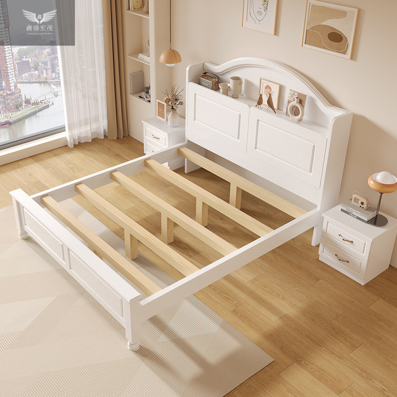 Cama americana de madera maciza 1,5 m Cama doble minimalista moderna 1,8x2m Dormitorio principal Casa de familia 1,2 m Cama individual de madera
