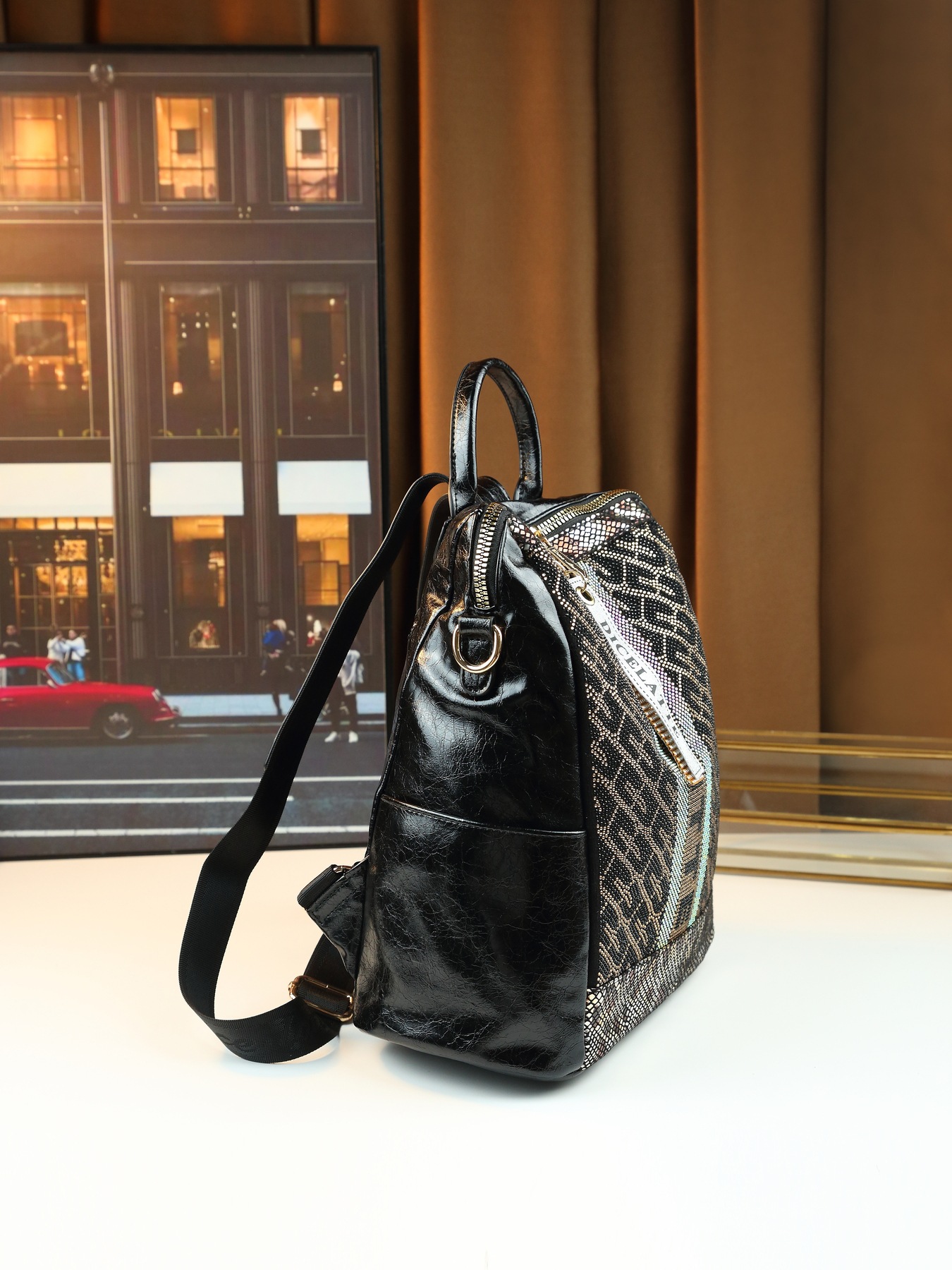 Women's Rhinestone Square Backpack Casual Shoulder Tote Bag_voghion.com