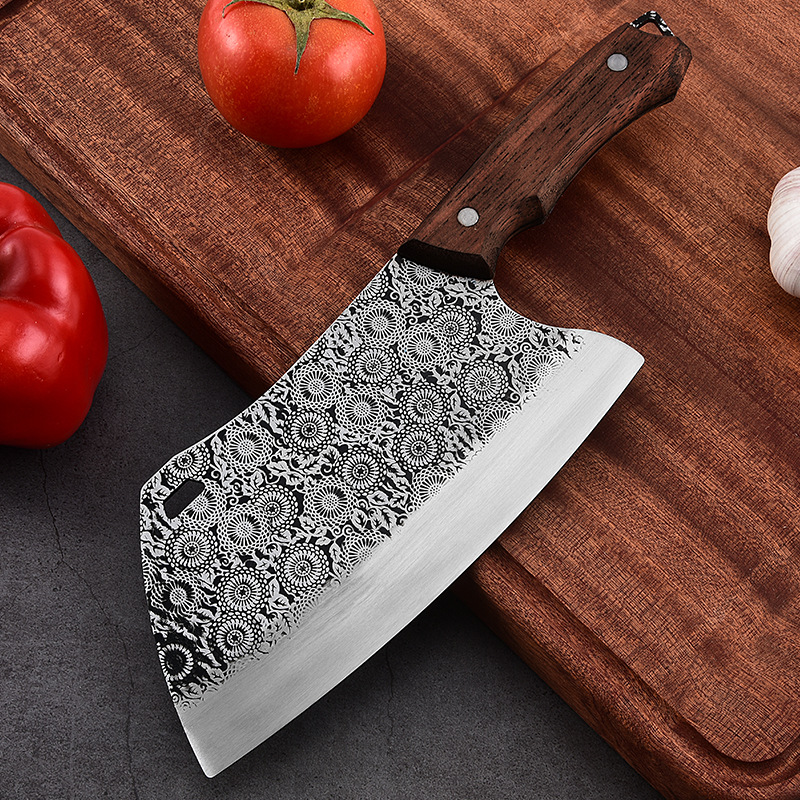 New printed pattern hammered kitchen knife for home use, meat cutting and slicing knife, sharp and durable chef's knife, Yangjiang knife.