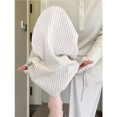 条纹亚麻阔腿裤女秋季薄款2025新款高腰宽松小个子棉麻休闲直筒裤