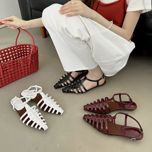 Серебряные летние босоножки Baotou 2025 для женщин, туфли-рыбки, римские босоножки на плоской подошве для женщин