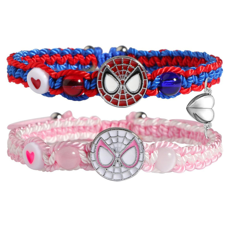 Adjustable Magnetic Woven Bracelet for Couples, Stackable with Cat's Eye Stone, Stitch, Spider-Man, Travel Souvenir