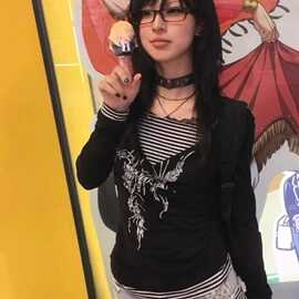 亚文化朋克荡领弹力假两件上衣T恤设计感小众千禧辣妹长袖新款秋
