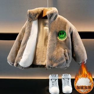 男童秋冬季水貂绒毛毛衣外套2025新款儿童加绒加厚冬装宝宝棉服潮