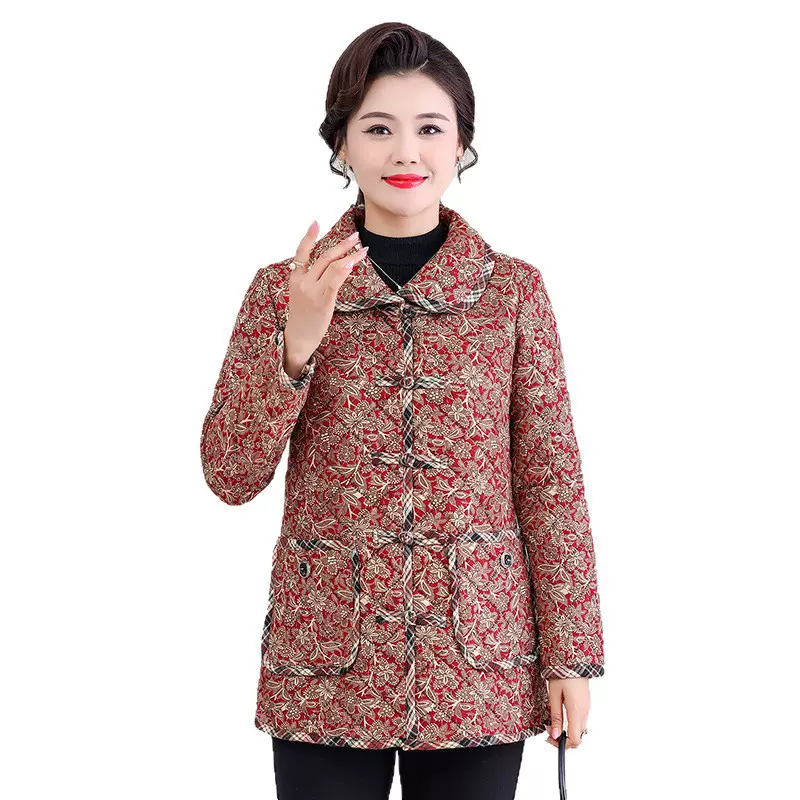 中老年女装棉衣新款加绒加厚保暖长袖开衫棉袄冬季花棉服休闲上衣
