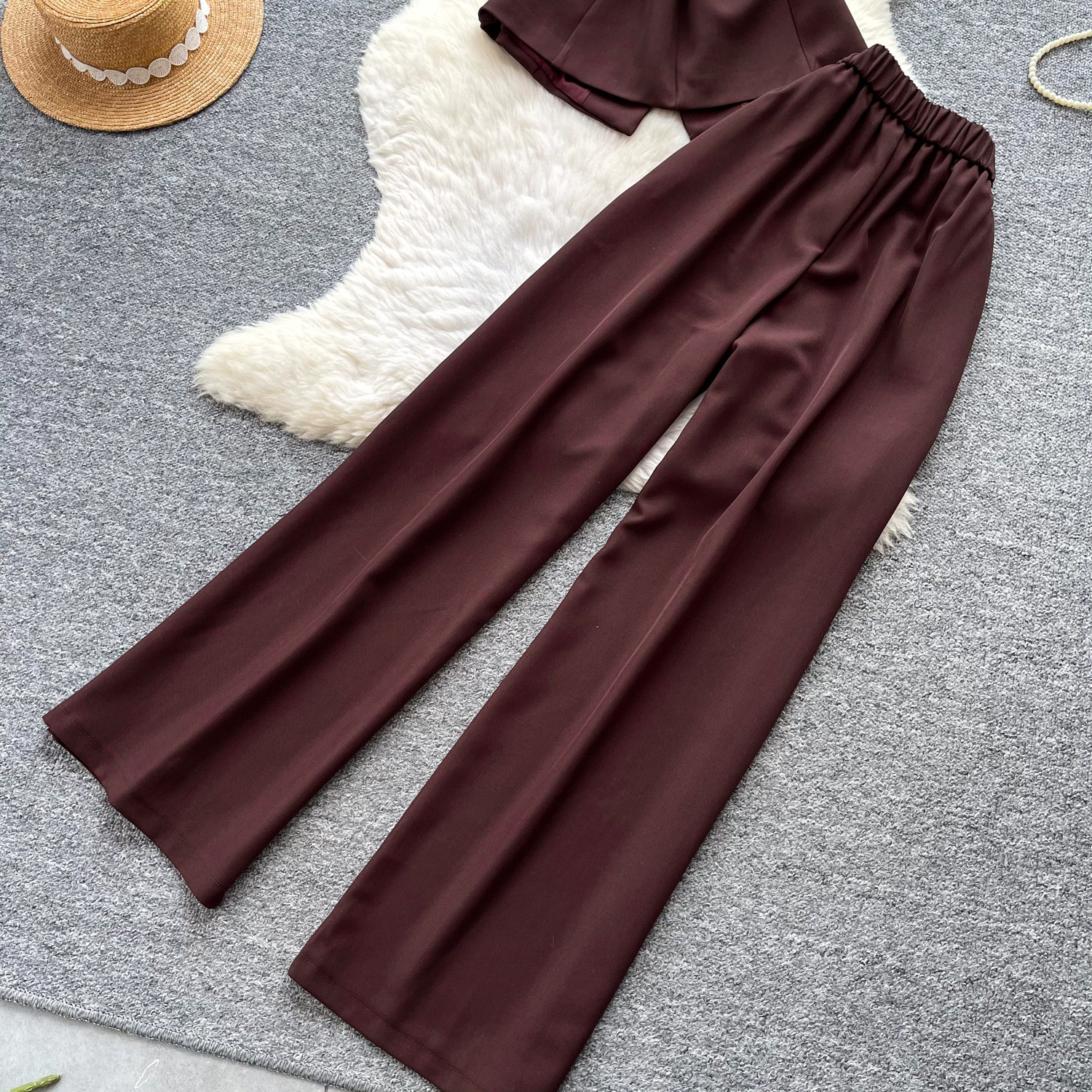Korean Style Women's Cami Top And High-Waisted Wide Leg Pants Set - Summer Drawstring Waist Two Piece Outfit_ecoleips.com