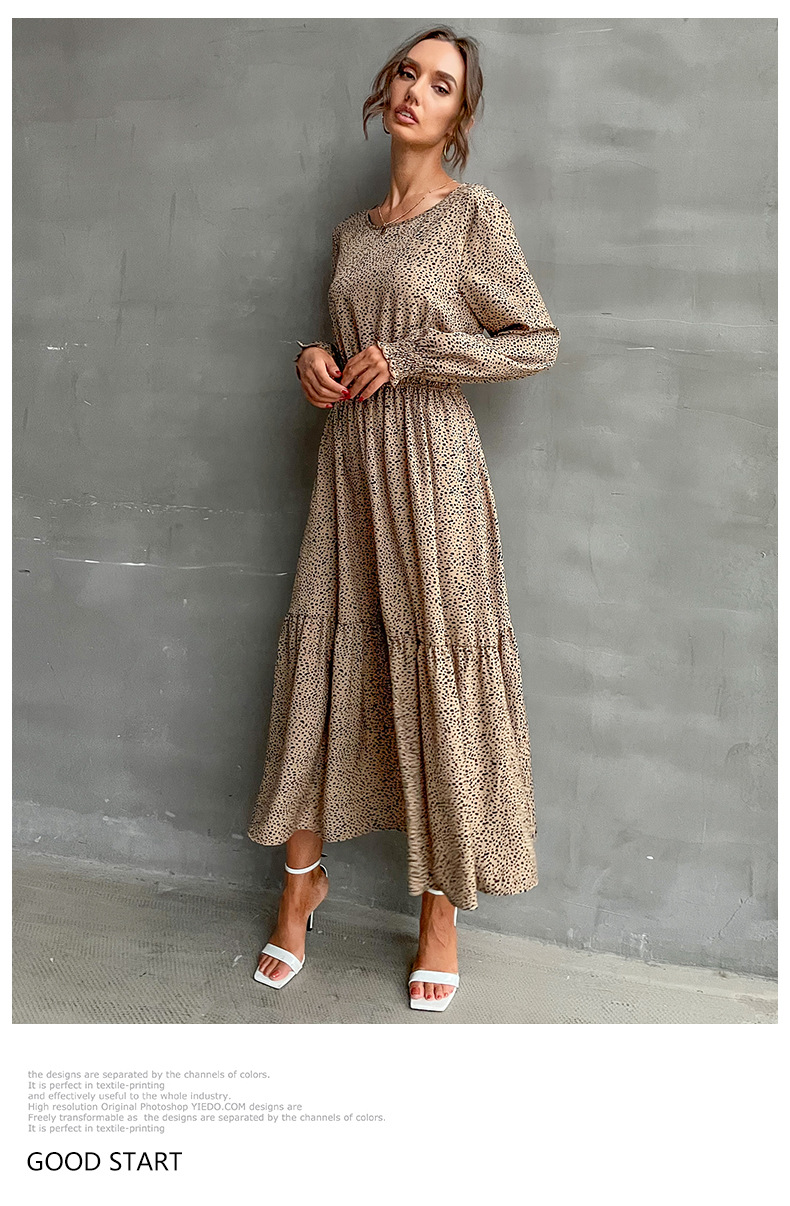 women s leopard print round neck long sleeve dress nihaostyles clothing wholesale NSYYF77318