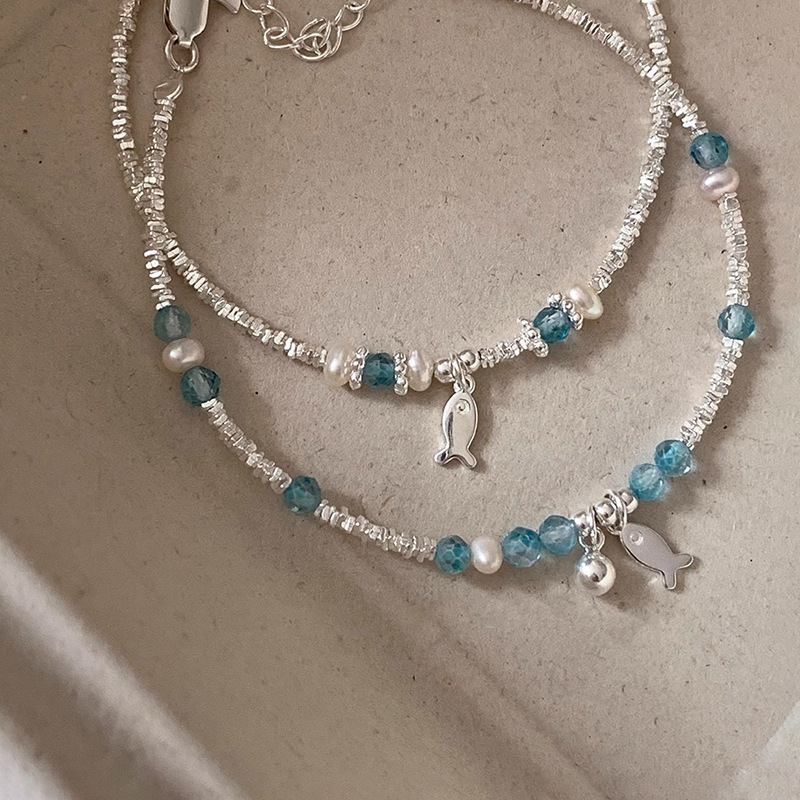 Blue Crystal Small Fish Broken Silver Bracelet for Women, Light Luxury Niche, Exquisite and Versatile, High-End Jewelry, Factory Direct Sales and Wholesale
