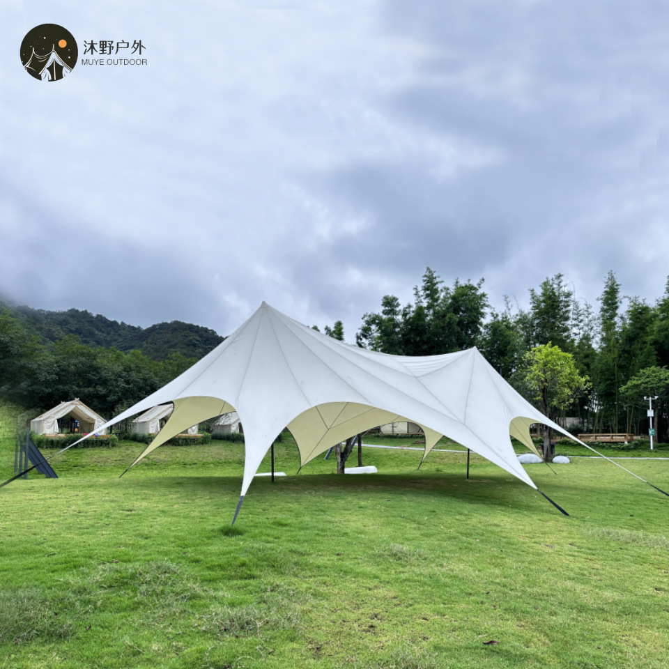 Muye Shuangfeng cielo pantalla fábrica al aire libre camping gran pantalla hexagonal cielo Wanzhong montaña joroba Oxford tela fábrica cielo pantalla