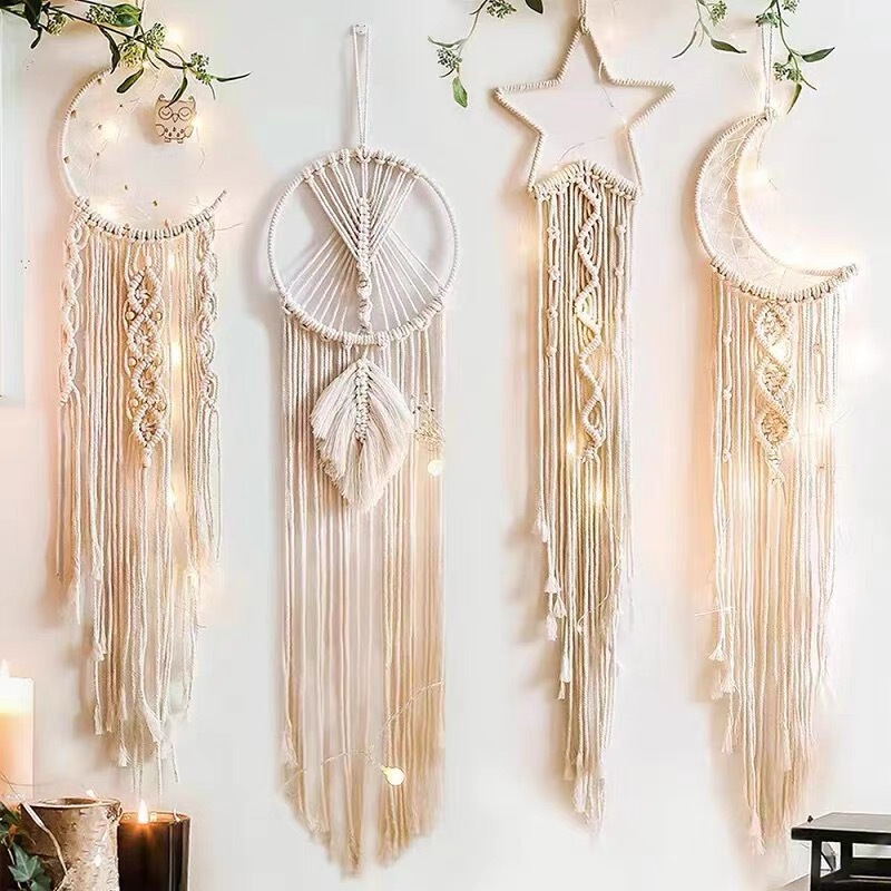 Nordic Popular Woven Tapestry Dream Catcher Handmade Hanging Decoration Home Wall Hanging Star Moon Decorative Cloth Wholesale