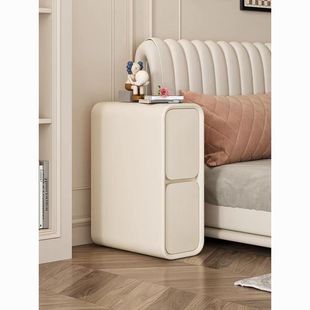 Cream Style Bedside Table Bedroom Small Ultra-Narrow Cabinet Sandwich Bedside Cabinet Living Room Side Table Storage Cabinet Double Drawer