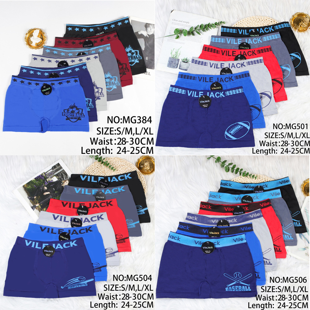 Calzoncillos bóxer para niños con estampado deportivo, diseño de fútbol y béisbol, ropa interior transpirable de poliéster sin costuras para adolescentes, para exportación.