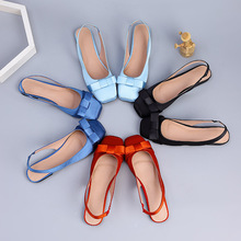 软皮绸缎法式方头蝴蝶结平底后绊带包头凉鞋女2025新款春夏季单鞋