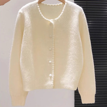 韩系软糯花边长袖针织衫女秋冬新款宽松减龄毛衣外套上衣潮A8987