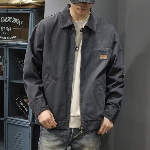 American Retro Heavyweight Men's Work Jacket Loose Casual Trend Brand Autumn Mountain Series Hunter Style Casual Collarless Outerwear