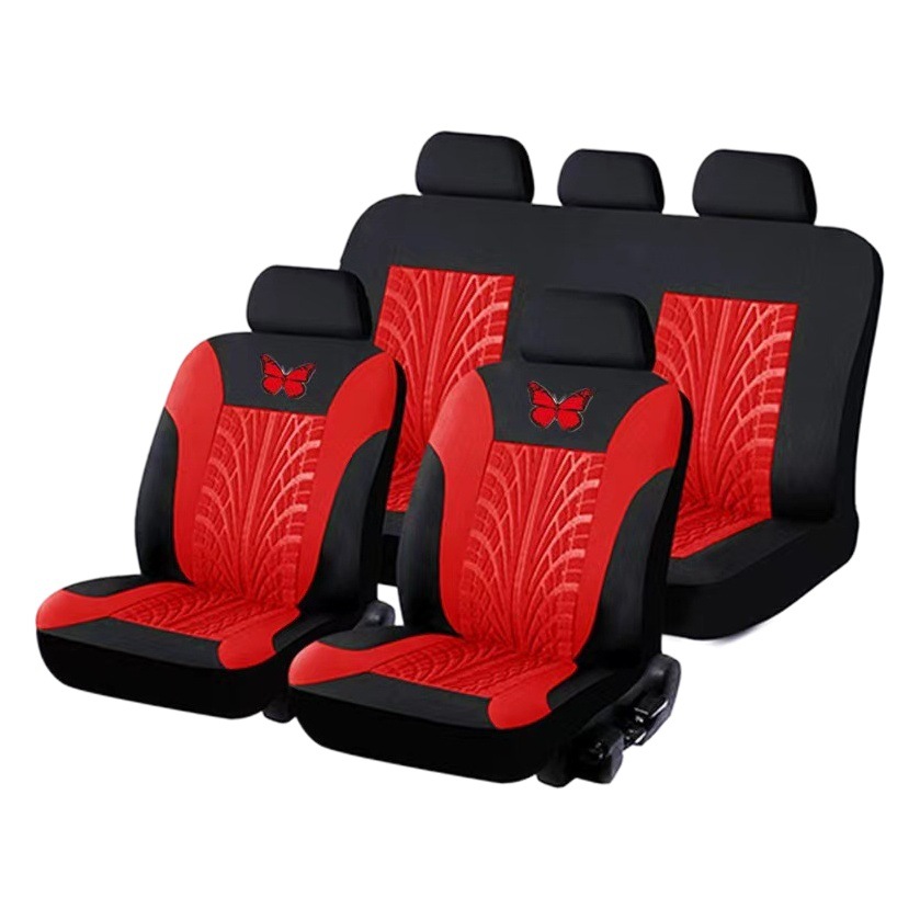 Cubierta de asiento de coche de comercio exterior transfronterizo mariposa logo tela sangría prensa cubierta de asiento universal de coche conjunto de 9 piezas