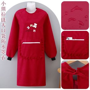 Corduroy Apron New Style Kitchen Home Cooking Long-Sleeved Breathable and Stain-Resistant Coveralls for Work Fashionable Anti-Fouling Work Clothes