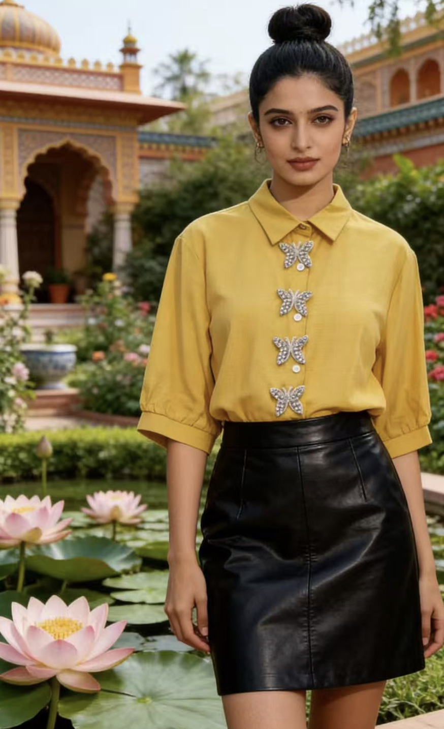 Luxurious Oversized Women's Shirt With Rhinestone Buttons And Bow_voghion.com