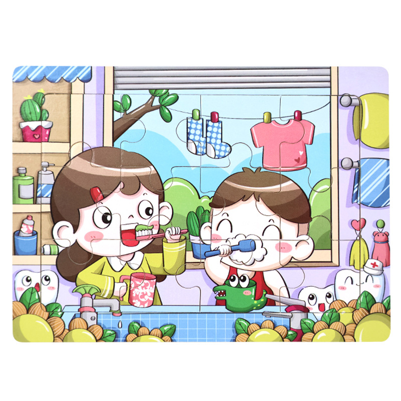 Rompecabezas plano de madera de 12 piezas, juguetes educativos para niños pequeños, rompecabezas de pensamiento lógico cognitivo de animales de dibujos animados de educación temprana