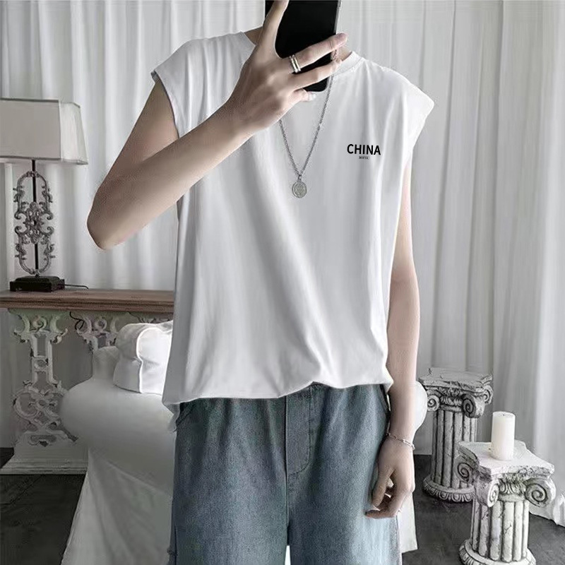 Spring and summer men's round neck T-shirt thin seamless waistcoat base shirt casual sleeveless loose sports vest T-shirt
