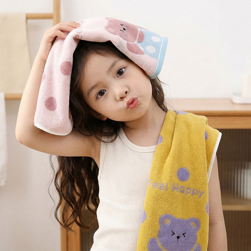 Thick pure cotton A-class cotton cartoon embossed polyester children's towel soft absorbent coral velvet children's towel Gaoyang