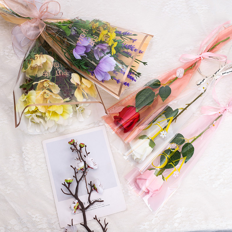 Bolsa opp transparente de un solo ramo de rosas Bolsa de embalaje floristería Material de embalaje floral Bolsa de embalaje de flores
