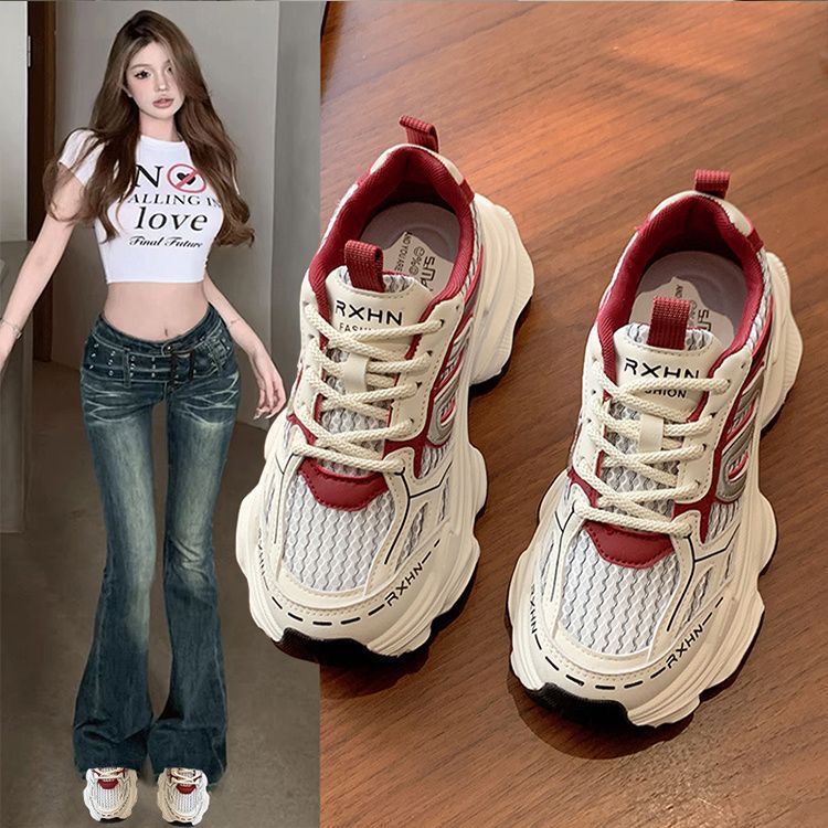 Thick-Soled Dad Shoes for Women, 2026 New Popular Model, Spring and Summer Thin Mesh Breathable Height-Increasing Casual Sports Shoes