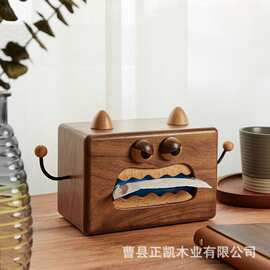 跨境卡通小怪兽抽纸盒客厅装饰抽取餐巾纸盒木质纸巾盒摆件抽纸盒