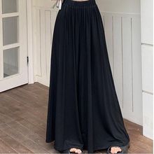 黑色飘飘阔腿裤裙女2025夏新款韩版小众垂感小个子大摆宽松长裤