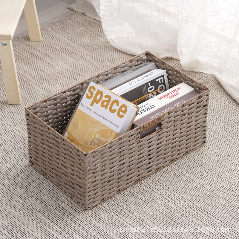 Cesta de almacenamiento de escritorio de oficina Cesta de almacenamiento tejida de ratán de imitación Libros y revistas Cesta de almacenamiento de acabado de escritorio Suministro