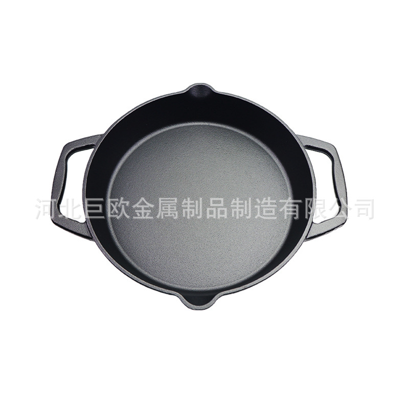 双耳烤盘圆形铸铁煎盘加深披萨烤盘生铁煎锅一体成型烤肉盘
