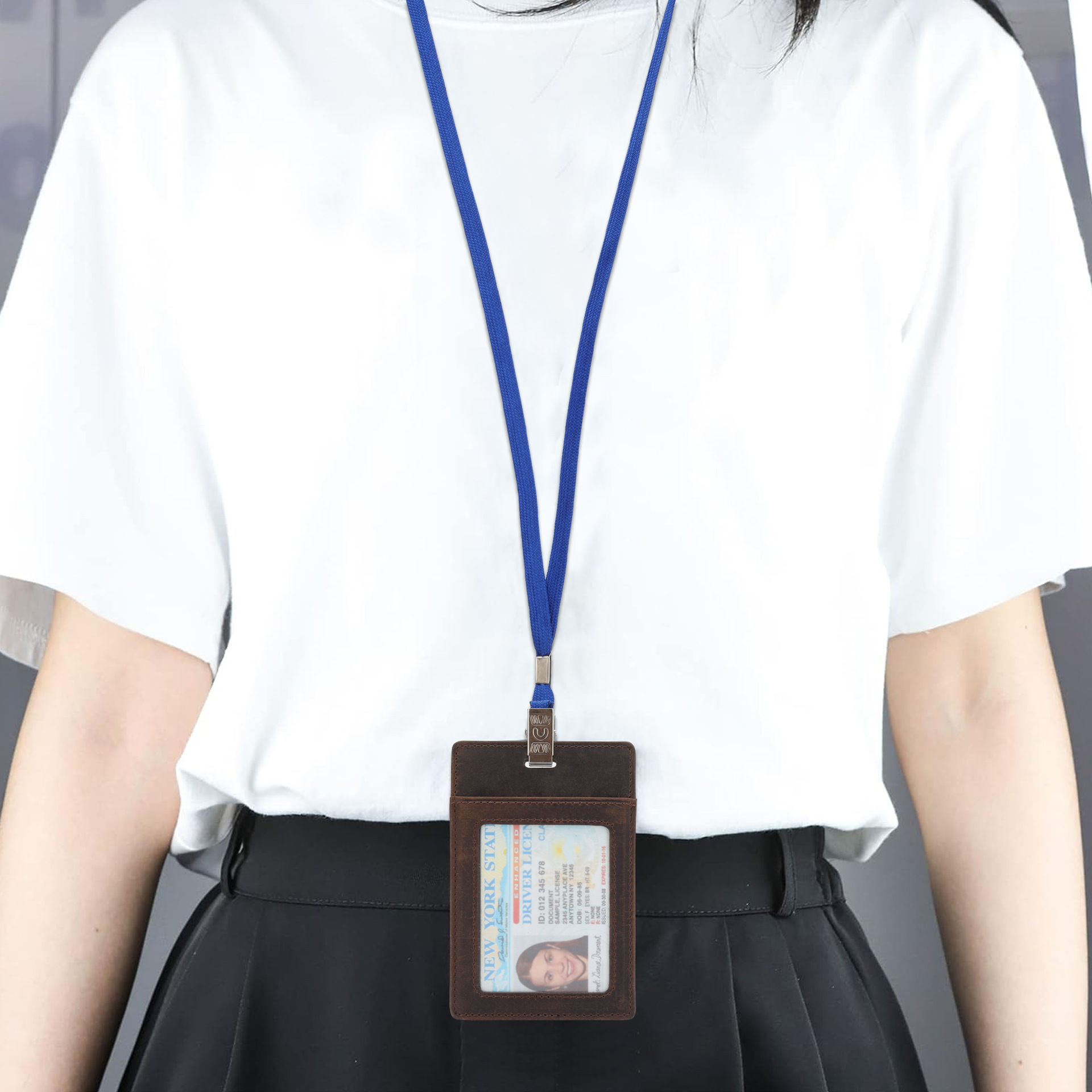 Amazon tarjeta multi-posición Zipper tarjeta de trabajo tarjeta de cuero estudiante cuerdas de cuero tarjeta de negocios bolsa de tarjetas