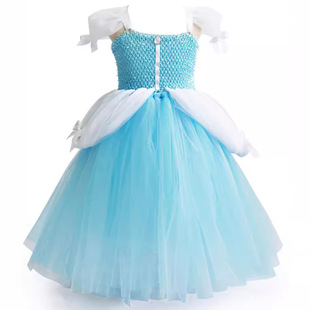 女童灰姑娘公主裙小女孩藍色生日裙萬聖節演出服辛德瑞拉的裙子