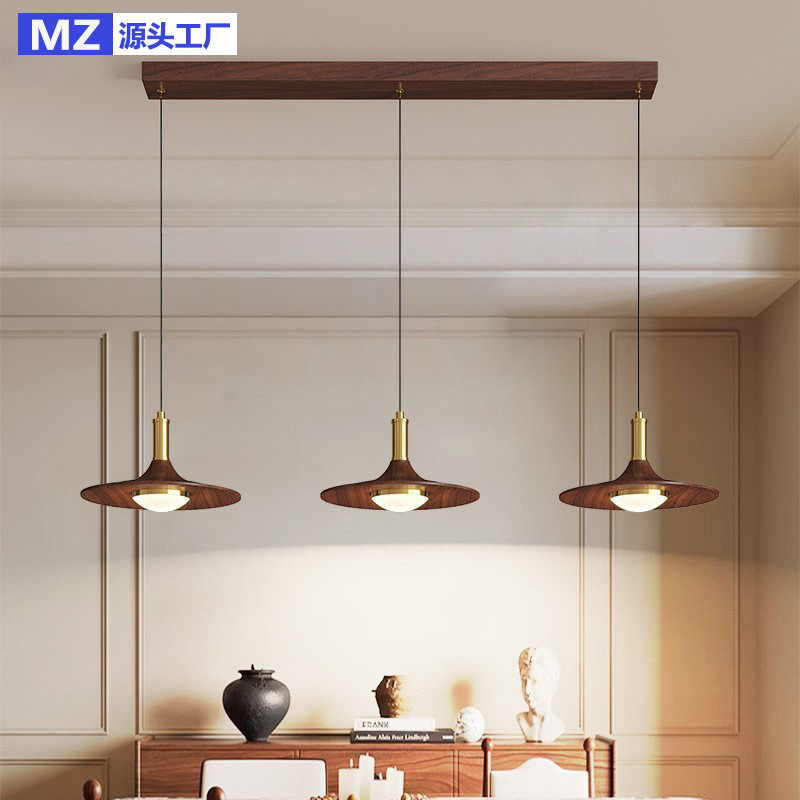 Medieval Style Retro Walnut Wood Grain Color Restaurant Lamp High-End American Living Room Bar Chandelier Dining Table Hanging Lamp