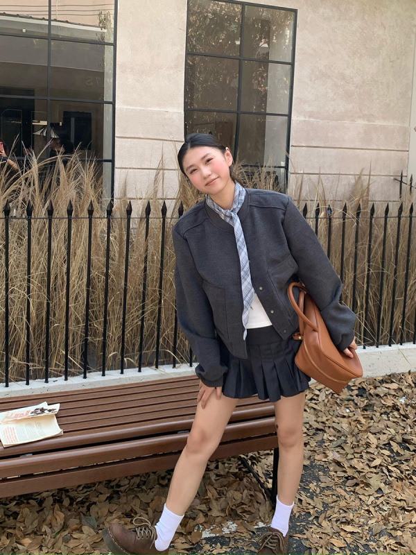 橘子树在哪儿老钱风毛呢棒球服外套女秋季设计感百搭短款夹克上衣|undefined
