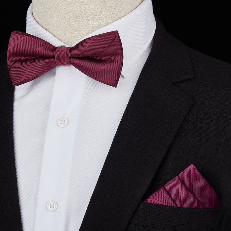 핫 판매 버건디 나비 넥타이 + 포켓 스퀘어