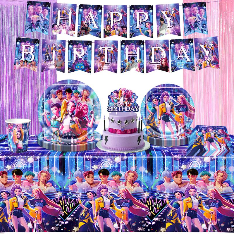 Amazon's New Blue Kpop Hunter's Witch Group Theme Birthday Party Decoration Supplies Paper Plate Paper Towel Knife Fork Spoon Amazon's New Blue Kpop Hunter's Witch Group Theme Birthday Party Decoration Supplies Paper Plate Paper Towel Knife Fork Spoon